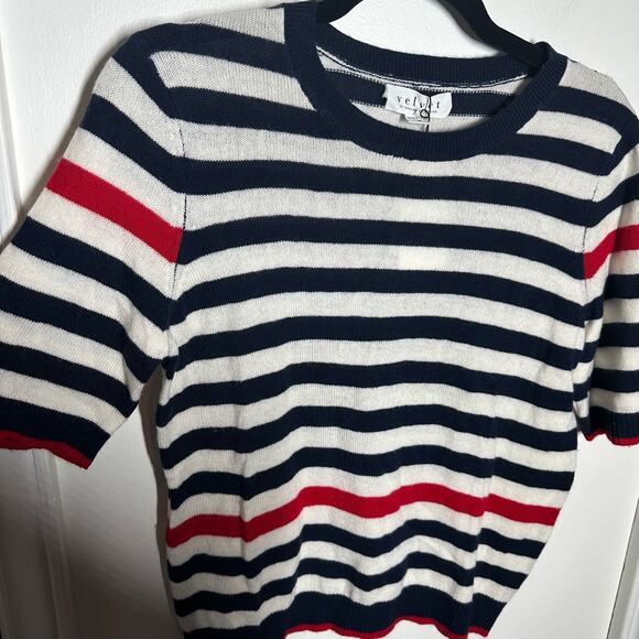 NEW Velvet Graham Spencer Blue White Striped Wool Cashmere Sweater Size Medium - Picture 2 of 10
